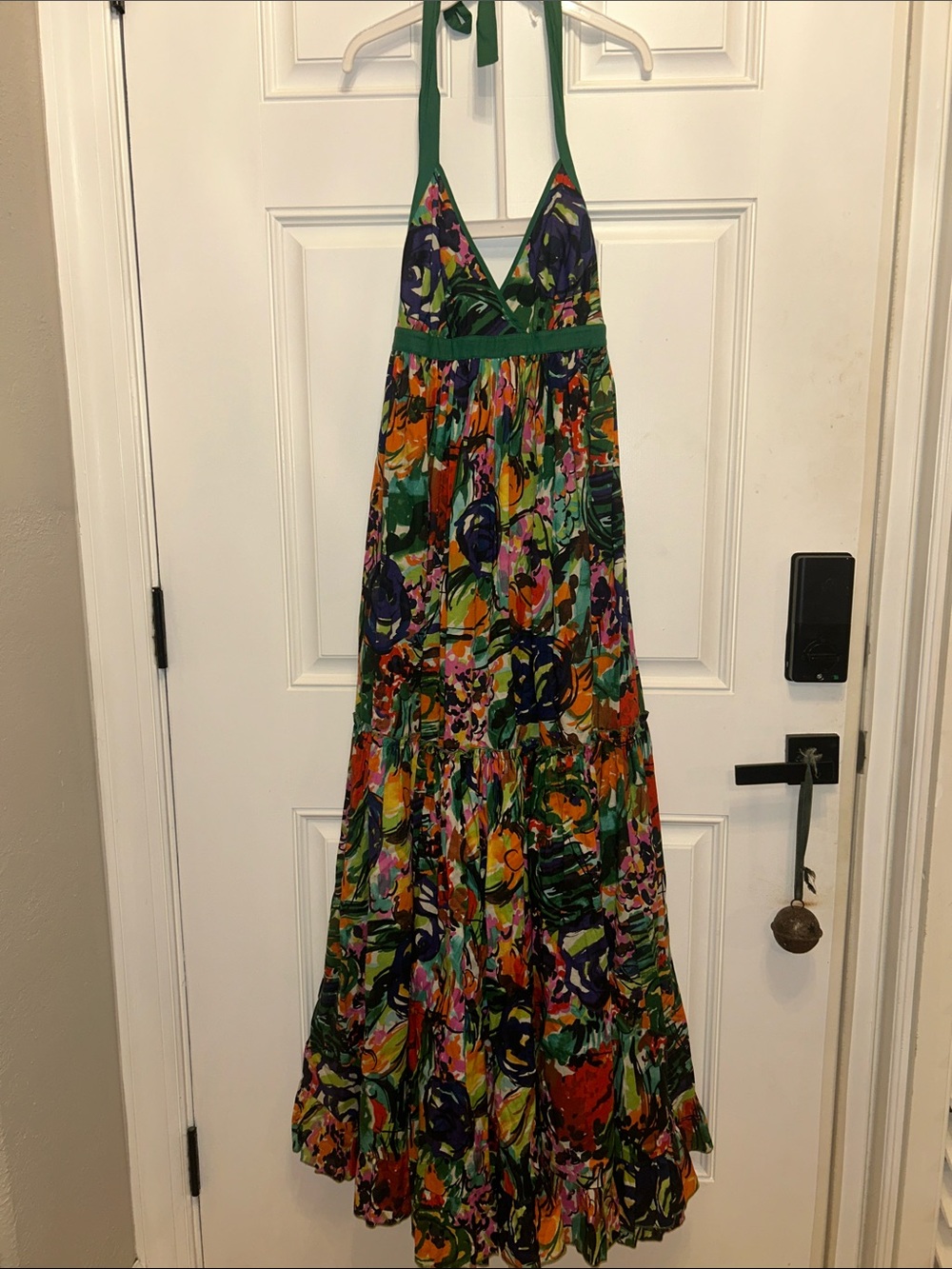 Mods International Green Floral Halter Maxi Dress w/ Ruffled Tiered Skirt - Picture 2 of 8